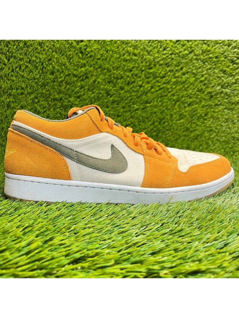 Nike Air Jordan 1 Low Mens Size 12 Orange White Athletic Suede Shoes Sneakers
